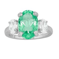 Finish off any ensemble with a touch of elegance in this lovely sterling silver SIRI USA by TJM cubic zirconia and lab-grown green emerald ring. Finish off any ensemble with a touch of elegance in this lovely sterling silver SIRI USA by TJM cubic zirconia and lab-grown green emerald ring. FEATURES Band width: 0.85 in. Shank style: halo Band fit: comfort fit Nickel free Metal: sterling silver Plating: rhodium Finish: polished Packaging: boxedSTONE DETAILS Stone type: lab-grown green amethyst, cub Green Sterling Silver Jewelry With Center Stone, Classic Silver Ring With Tsavorite, Classic Silver Tsavorite Ring, Green Oval Diamond Ring In Sterling Silver, Silver Emerald Ring With Three Stones, Oval Shape, Elegant Sterling Silver Emerald Three Stone Ring, Silver Cubic Zirconia Diamond Ring For May Birthstone, Sterling Silver Green Diamond Ring With Accents, Sterling Silver Three Stone Green Jewelry