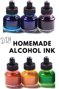 an image of homemade alcohol ink bottles with the words diy written in black and white