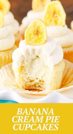 banana cream pie cupcakes on a white plate