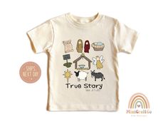 True Story 2:1-20 Kids Shirt - Teach the Values with Style! This specially designed children's t-shirt represents the Bible verse True Story 2:1-20. The perfect way to teach your children religious stories and values in style. Handmade 100% cotton items How to order: Please select size & style from the drop down menu, select quantity If there is personalization box available(for certain listings) Add your personalization Add to cart If you are ordering multiple shirts with different size & style Add them to the cart separately Then proceed to checkout If in rush, please select priority mail option at checkout. Production time: 1-2 business days Shipping time: 2-5 days Delivery time: Usually within 2-8 days depending on your location and selected shipping service. Care Instruction: Inside o Kids Christmas Shirts Vinyl, Christian Kids Shirts, Christmas Shirts Vinyl, Jesus Christmas Shirt, Toddler Christmas Shirt, Boys Christmas Shirt, Story Kids, Christmas Program, Jesus Christmas