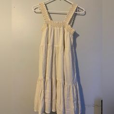 Cream Colored Sundress From American Eagle Perfect Condition. Originally $60 Casual Cotton Tiered Midi Dress, Casual Tiered Cotton Midi Dress, Cream Cotton Maxi Dress For Vacation, Casual Cream Maxi Dress For Day Out, Off-white Ruffled Midi Dress For Beach, Off White Ruffled Midi Dress For Beach, Beach Tiered Cotton Midi Dress, Cream Casual Cotton Mini Dress, Casual Cream Cotton Mini Dress