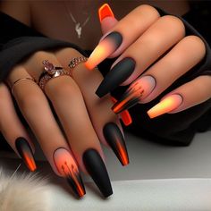 IF you love my designs, please don't forget to follow my profile :) Goth Coffin Nail Ideas, Self Love Nails, Summer Goth Nails, Orange And Black Nails, Black And Orange Nails, Fall Nail Art Designs, Goth Nails, Nail Swag, Gradient Nails