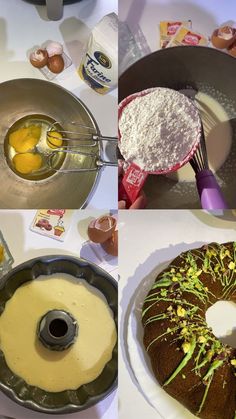 the process of making a cake is shown here