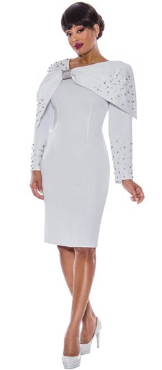 Nubiano Brand Classy dress with draped shoulders, rhinestones and pearls. Style: DN12141 Color: White Hat sold separately (Style: HF188) Act Fast, Limited Quantities! Dressy Dress, Dressy Dresses, White Hat, Trim Color, Suit Shop, Solid Dress, Classy Dress, Dress Collection, Fashion Branding