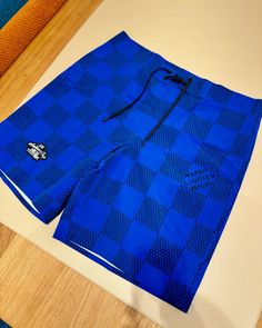 Louis Vuitton Print Basketball Shorts, Luxury Blue Men's Shorts, Monogram Scarf, Blue Moisture-wicking Athletic Shorts For Streetwear, Monogrammed Scarf, Rubber Patch, Scarf Print