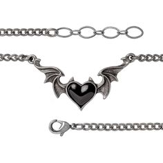 The black demon heart of a gothic seductress, nocturnally enticing her prey with ravishing enchantment. A bracelet with a black winged heart and decorated with devil horns. Complete with a chain adjuster for the perfect fit. Wristwear if you dare! Perfectly paired with P896, P934 (pendants) R240 (ring) E443, E444 (earrings) Approximate Dimensions:Height 0.91"" x Width 1.77"" x Depth 0.20" Fastening & Packaging:Packaged in an Alchemy branded bag, with barcode, including Alchemy guarantee and care Demon Heart, Black Demon, New Rock Boots, Winged Heart, Pop Culture Gifts, Alchemy Gothic, Gothic Boots, Devil Horns, Gothic Looks