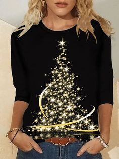 Christmas Tops, Round Neck Shirt, Holiday Tops, Long Sleeve Tops Casual, Round Neck Tees, Tees For Women, Crew Neck Shirt, Zambia, Personal Shopper