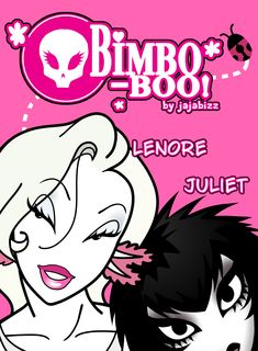 an image of two cartoon characters in front of a pink background with the words dimbo boo