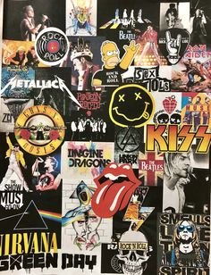 the rolling stones stickers are all over this wall