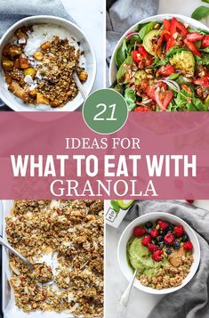 Do you love granola and want some inspiration on new ways to use it? Maybe you have a bag of granola in the pantry and you need some granola breakfast ideas? Here are 21 ideas for what to eat with granola, one of my favorite foods! What To Eat With Granola, Healthy Homemade Granola Recipe, Recipes For Smoothies, Granola Snacks, Plant Based Recipes Breakfast, Compote Recipe, Pashmina Saree, Wellness Selfcare, Blouse Design Ideas