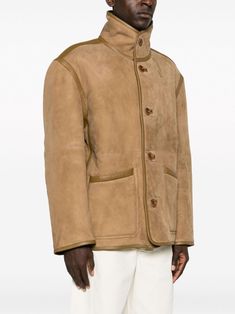 Shearling Jacket, Leather Trim, Leather Trims, Patch Pocket, High Neck, Top Brands, Long Sleeves, Trim, Luxury Fashion