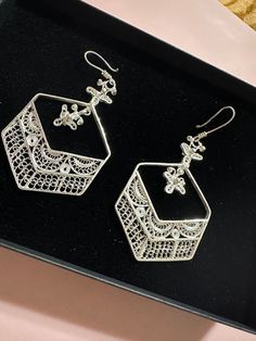 Pure 925 silver earrings with intricate filigree handwork. This heavy piece is a combination of modern yet traditional design. Wedding Jewelery Sterling Silver Drop Earrings With Intricate Design For Brides, Handmade Silver Earrings For Wedding, Silver Traditional Pierced Bridal Earrings, Silver Filigree Bridal Earrings For Formal Events, Ornate Silver Bridal Earrings For Anniversary, Silver Filigree Earrings For Wedding, Ornate Silver Filigree Earrings, Silver Sterling Silver Bridal Earrings For Gift, Ornate Silver Bridal Earrings