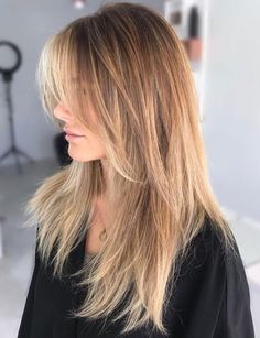 Long Caramel Balayage Shag Hairstyle Long Shag Haircut, Long Shag, Shag Haircut, Long Hair With Bangs