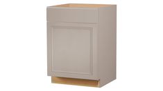 the base cabinet is made from wood and has two doors on one side, and an open drawer on the other