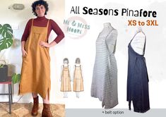 All Seasons Pinafore Dress, Indie, PDF, Sewing Pattern With Pockets, Hem Splits, Raw Edge Trim, A0, A4, Letter, Curvy Sizes, Plus Sizes - Etsy Indie Dresses, Pinafore Dress, Body Size, Raw Edge, All Seasons, Sewing Pattern, Nice Dresses, Sewing Patterns, Ready To Wear