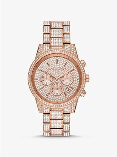 Ritz Pavé Rose Gold-tone Watch | Michael Kors Rose Gold Watches, Luxury Watches For Men, Wren, Stainless Steel Watch, Watches Jewelry, Chronograph Watch, Michael Kors Watch, Stainless Steel Bracelet, Watch Design