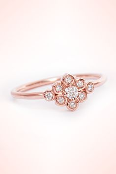 mini lily unique diamond engagement ring rose gold LOVE ! Delicate Rose Gold Cluster Ring As Gift, Delicate Rose Gold Cluster Ring For Gifts, Rose Gold Cluster Ring Gift, Gold Flower Ring With Single Diamond For Wedding, Delicate Diamond Cluster Ring In Rose Gold, Dainty Rose Gold Diamond Ring With Halo Setting, Dainty Rose Gold Cluster Ring For Anniversary, Delicate Rose Gold Flower Shaped Ring, Delicate Rose Gold Cluster Ring