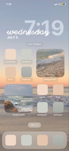 an iphone screen showing the beach and ocean colors in shades of gray, blue, pink,