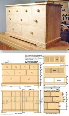 the plans for a dresser with drawers and drawers