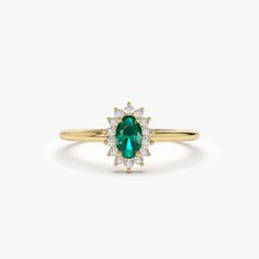 14k Emerald Ring with Halo Diamonds – FERKOS FJ Layering Diamond Necklaces, Ring With Halo, Silver Diamond Ring, Diamond Carat, Halo Diamond Ring, Delicate Earrings, Diamond Color, Emerald Ring, Silver Diamonds