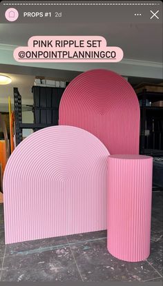 the pink ripple set is on display in front of other furniture and accessories for sale