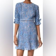 Nwt, Wayf Dress From Nordstrom. It’s A Pretty Blue Fully-Lined Lace Dress, Size Medium. Adjustable Ties On The Sleeves And At The Neck. Hits Above The Knee. Feminine Blue Dress For Fall, Chunky Sweater Dress, Long Sweater Dress, Mock Neck Dress, Maxi Gown Dress, Turtleneck Sweater Dress, Flirty Dresses, Lace Shift Dress, Eyelet Dress