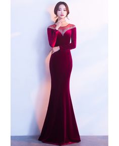 Get 10% off now! Buy velvet long sleeved mermaid evening dress with bling neckline at cheap price online. Free stable shipping and pro custom service since 2009. Elegant Long Sleeve Velvet Evening Dress, Red Long Sleeve Velvet Dress For Party, Red Long Sleeve Velvet Party Dress, Long Sleeve Mermaid Dress With Sweep Train For Evening, Red Velvet Long Sleeve Dress For Party, Long Sleeve Velvet Evening Dress, Formal Long Sleeve Mermaid Dress With Sweep Train, Long Sleeve Mermaid Dress With Sweep Train For Prom, Velvet Long Sleeve Gown For Formal Occasions