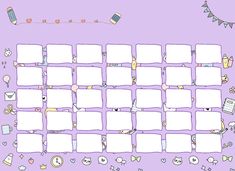 a purple background with lots of different items and shapes on the page, including an empty space for text