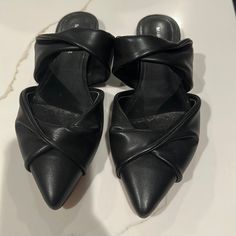 Never Worn, Marc Fisher Black Slip On Mule Shoe. Cute Twist Detail! Black Slip On, Slip On Mules, Marc Fisher, Black Slip Ons, Mule Clogs, Mules Shoes, Mule, Mule Shoe, Clogs