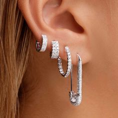 Safety Pin Earring, Diamond Huggies, Pin Earrings, Safety Pin Earrings, Sparkle Earrings, Diamond Hoop Earrings, Rhinestone Earrings, Safety Pin, Conflict Free Diamonds