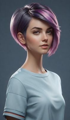 Shades Of Pink Hair, Avatar Illustration, Angled Bobs, Cool Shirt Designs, Haircuts Straight Hair, Women's Hairstyles, Long Neck, Hair Colours, Hair Clothes