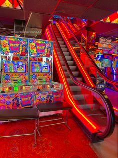 Bright arcade with slot machine Orange Arcade Aesthetic, Arcadecore Aesthetic, Arcade Aesthetic, Mirror Butterfly, 80’s Aesthetic, Circus Aesthetic, Butterfly Project, 13th Floor, Dance Project