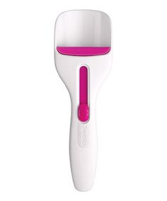 a white and pink hair dryer on a white background