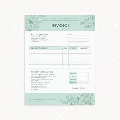 an invoice form with flowers and leaves on the front, sitting on top of a