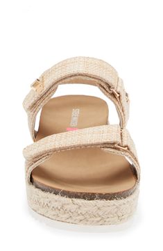 A breezy seaside classic is sized down for your mini-me in this espadrille-inspire platform sandal secured by easy-on hook-and-loop straps. 1 1/4" platform (size 4) Adjustable hook-and-loop straps Memory foam cushioning Textile upper/synthetic lining/rubber sole Imported Casual Wedge Sandals With Adjustable Strap For Spring, Casual Spring Wedge Sandals With Adjustable Strap, Casual Wedge Sandals With Adjustable Strap And Round Toe, Casual Wedge Sandals With Adjustable Strap, Adjustable Summer Straw Espadrilles, Summer Adjustable Straw Espadrilles, Adjustable Straw Espadrilles For Beach Season, Espadrille Sandals With Textured Footbed For Beach Season, Beach Season Espadrille Sandals With Textured Footbed