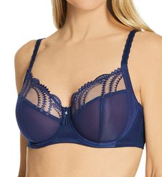 This beautifully embroidered bra supports and shapes the bust, framing your cleavage with scrolling, geometric Deco embroidery at the upper cup. Made from nylon, spandex, and polyester. Multi-part, underwire cups round and lift the breast up to 1" for a forward shape. Sheer tulle cup is unlined (unpadded) with two tulle layers in the lower cup. Transversal and vertical seaming, and a side support panel, give cup a rounded, centered fit. Arc of Deco-inspired embroidery at the top of the cups, wit Fitted Full Cup Padded Bra, Padded Fitted Full Cup Bra, Fitted Nylon Bra With Removable Cups, Embroidered Bra, Scene Stealer, Cup A, Support Bras, Full Figured, Underwire Bra