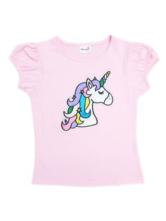 TS109P_2.JPG?0 Unicorn Applique, Unicorn Shirt, Pink Rainbow, Pink Unicorn, Rainbow Color, Crew Neck Shirt, Cute Shirts, Pink Girl, Rainbow Colors