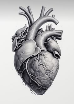 a black and white drawing of a human heart