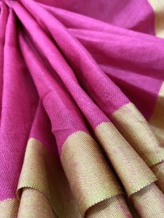 Solid color pink cotton by linen saree! Mix and match with different blouses and accessories!! -Fall attached Color : Pink with Beige Border Diwali Linen Dupatta, Festive Linen Saree With Pallu Detail, Pink Slub Silk Traditional Wear For Diwali, Diwali Pink Slub Silk Traditional Wear, Pink Tussar Silk Handloom Blouse Piece, Pink Chanderi Handloom Blouse Piece, Pink Unstitched Slub Silk Blouse Piece, Unstitched Pink Slub Silk Blouse Piece, Pink Cotton Handloom Saree