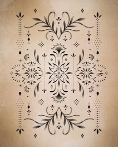 an ornate design with black and white accents on a beige paper textured wallpaper