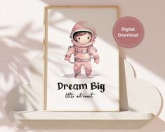 Space Wall Art Girl Nursery Decor, Pink Astronaut Nursery Print, Outerspace Printable Wall Art, Children's Space Prints, Playroom Wall Art Pink Astronaut, Astronaut Nursery, Nursery Decor Pink, Space Prints, Watercolor Textures, Space Themed Nursery, Pink Nursery Decor, Girl Nursery Decor