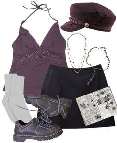 Purple Vintage Outfit, Purple Rockstar Outfit, Grunge Purple Outfit, Purple Outfits Aesthetic, Purple Grunge Outfits, Purple Clothes Aesthetic, Purple Aesthetic Outfit, Summer Outfits Goth, Purple Outfit Aesthetic