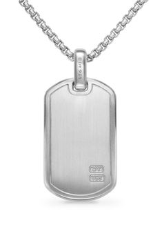 Enhance your favorite chain with this sculptural sterling silver tag covered in dimensional pyramids. Enhancer only; chain sold separately 3/4"W x 1 1/4"L Sterling silver Imported Sterling Silver Jewelry With Silver-tone Logo, Sterling Silver Necklace With Silver-tone Logo, Silver Necklace With Silver-tone Logo Plaque For Gift, Tarnish Resistant Silver Rectangular Pendant Jewelry, Silver Tarnish Resistant Rectangular Pendant Jewelry, Silver Tarnish-resistant Rectangular Pendant Jewelry, Engraved Metal Dog Tag Jewelry, Silver Rectangular Pendant Jewelry With Polished Finish, Silver Rectangular Pendant With Polished Finish