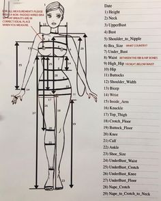 a drawing of a woman's body with measurements for each part of her body