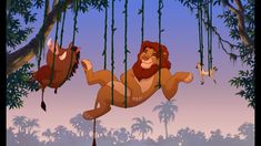 the lion and the mouse are hanging from trees