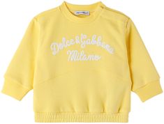 French terry sweatshirt. · Paneled construction · Rib knit crewneck and cuffs · Logo printed at chest · Elasticized hem · Machine-wash Supplier color: Yellow Size: child's height 0-3M: 22 - 24 / 56-62 cm 3-6M: 24 - 26 / 62-68 cm 6-9M: 26 - 29 / 68-74 cm 9-12M: 29 - 31 / 74-80 cm 12-18M: 31 - 34 / 80-86 cm Yellow Sweatshirt With Ribbed Cuffs For Spring, Yellow Ribbed Cuffs Sweatshirt For Spring, Yellow Cotton Sweatshirt With Ribbed Cuffs, Yellow Cotton Tops With Ribbed Cuffs, Yellow Crew Neck Tops With Embroidered Logo, Baby Yellow, Logo Sweatshirt, Yellow Print, Knit Crewneck