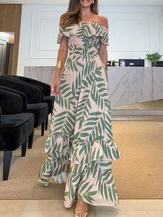 Green Maxi Length Off Shoulder Dress, Green Strapless Dress For Beach Season, Green Off-shoulder Midi Dress For Spring, Green Off-shoulder Mini Dress For Spring, Strapless Green Maxi Dress For Summer, Green Off-shoulder Dress For The Beach, Green Off-shoulder Maxi Dress For Spring, Green Strapless Vacation Dress, Casual Green One-shoulder Maxi Dress