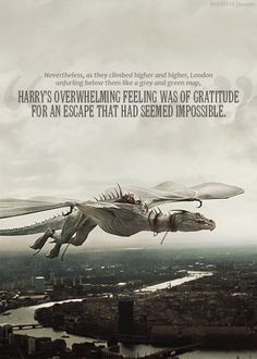 an image of a dragon flying in the sky with a quote above it that says harry potter