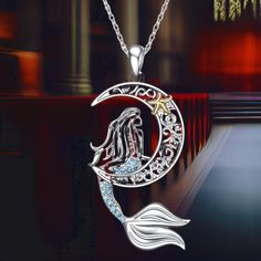 This enchanting ocean-inspired necklace features a beautiful mermaid alongside a delicate starfish, symbolizing luck, purity, and the magic of the sea. Its simple yet elegant design adds a touch of charm and sophistication, making you shine with every wear. ❤ High-Quality Silver Necklace Crafted from 925 sterling silver, this mermaid pendant is nickel-free, lead-free, cadmium-free, and hypoallergenic, ensuring it's safe and comfortable for even the most sensitive skin. The pendant measures 39.9m Enchanting Silver Necklace, Silver Necklace For Women, Mermaid Pendant, Mermaid Pattern, Mermaid Gifts, Beautiful Mermaids, Mermaid Necklace, Necklace Craft, Themed Jewelry