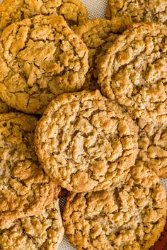 a pile of oatmeal cookies sitting on top of each other